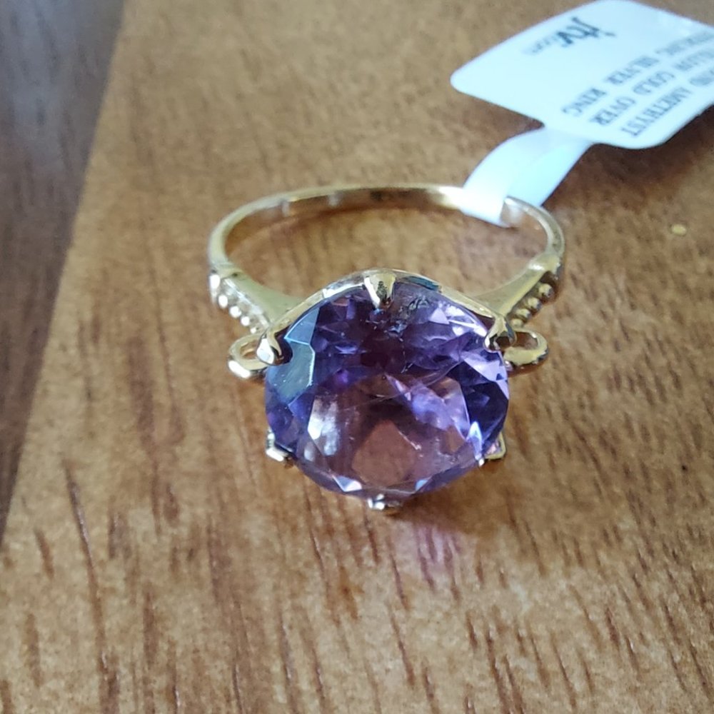 5ct Amethyst set in 18k Gold over Sterling Ring Sz 9.5